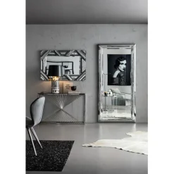 Console Laser argenté - verre clair 120x40><noscript><img width=