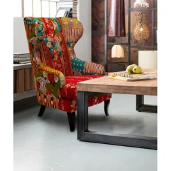Fauteuil à oreilles Patchwork rouge>KARE Design New