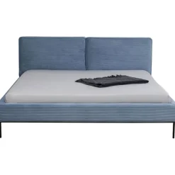 Lit East Side velours cotelé bleu 180x200cm><noscript><img width=