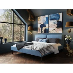 Lit East Side velours côtelé bleu 160x200><noscript><img width=