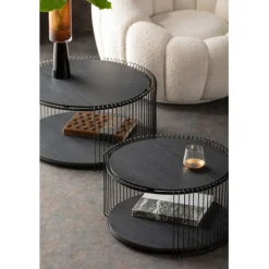 Table basse Wire Double noir bois (2/Set)>KARE Design Clearance