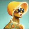 Tableau encadré LED Sun Hat Woman jaune 80x80cm>KARE Design Sale