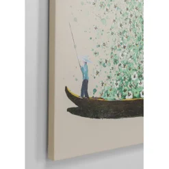 Tableau sur toile Flower Boat beige vert 120x160cm><noscript><img width=