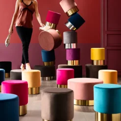 Tabouret Cherry noir laiton Ø35cm><noscript><img width=